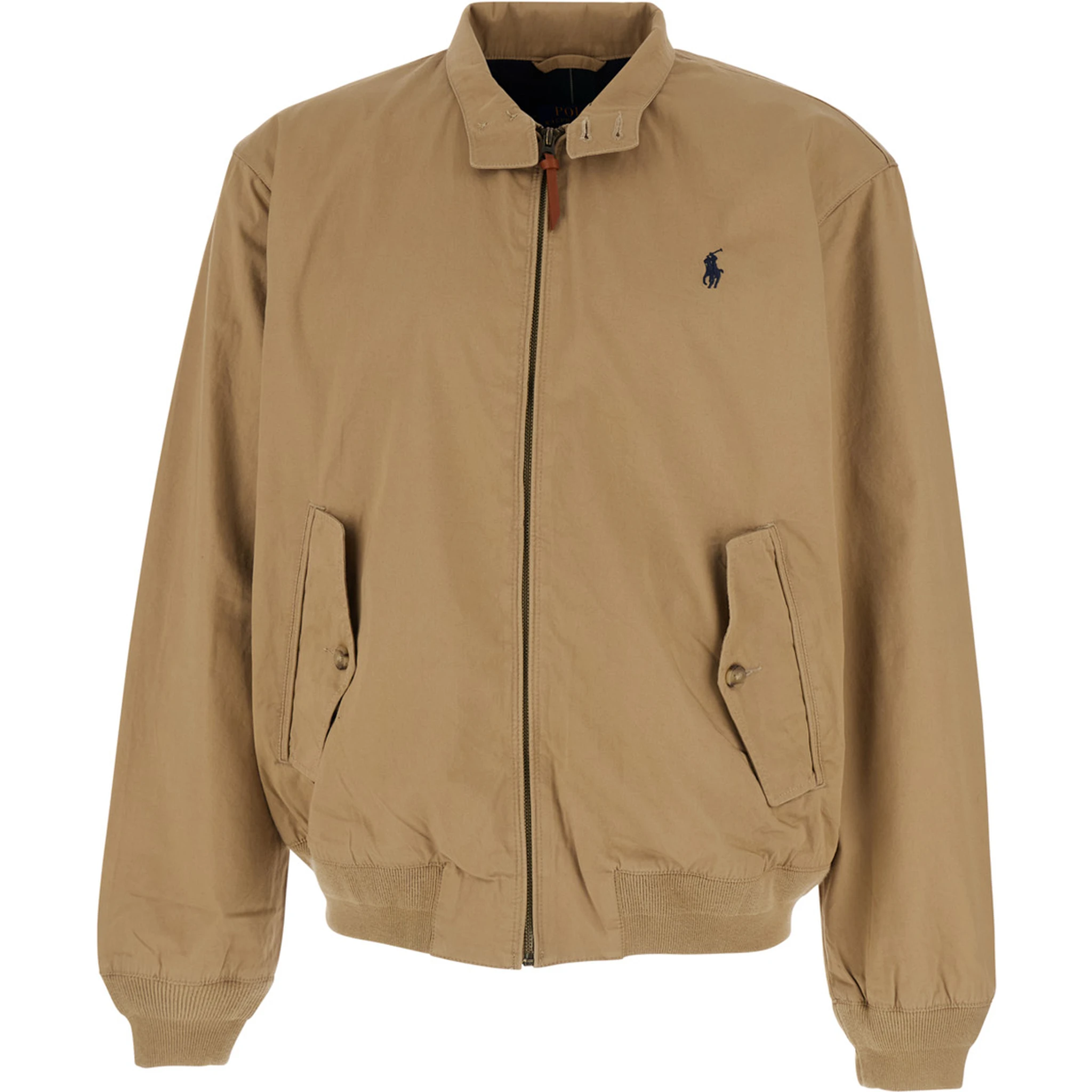 Beige Jacket with Foldable Collar and Embroidered Pony on the Front in Cotton Man