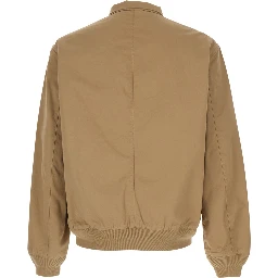 Beige Jacket with Foldable Collar and Embroidered Pony on the Front in Cotton Man