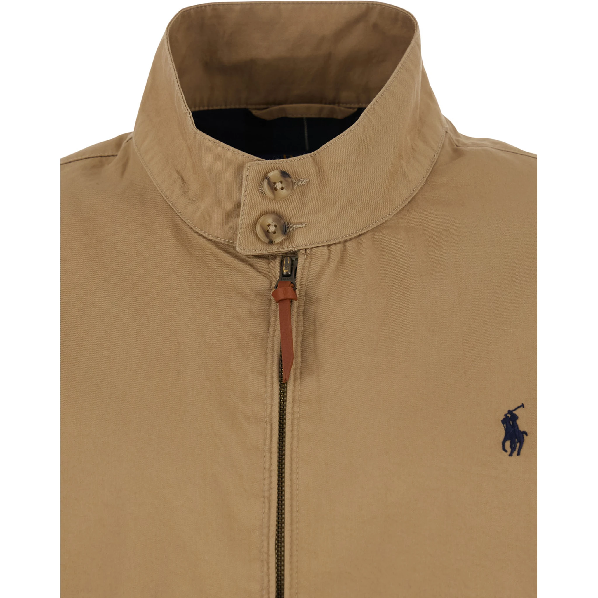 Beige Jacket with Foldable Collar and Embroidered Pony on the Front in Cotton Man