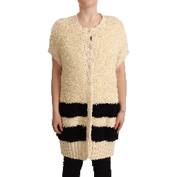 Beige Black Short Sleeve Button Cardigan Sweater