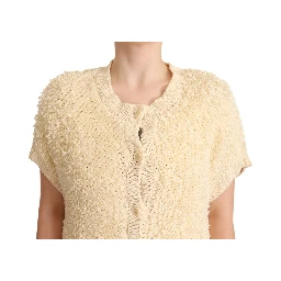 Beige Black Short Sleeve Button Cardigan Sweater