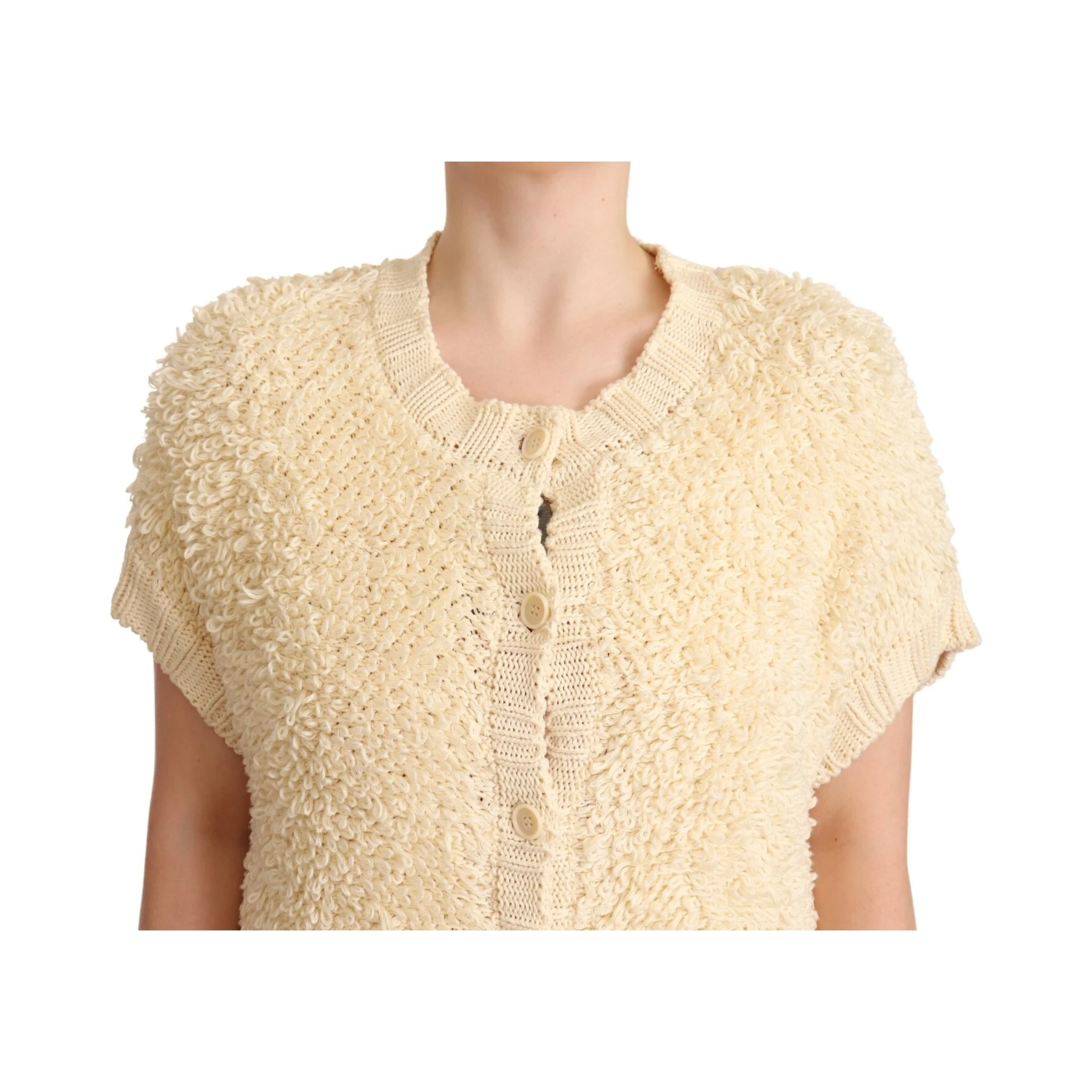 Beige Black Short Sleeve Button Cardigan Sweater