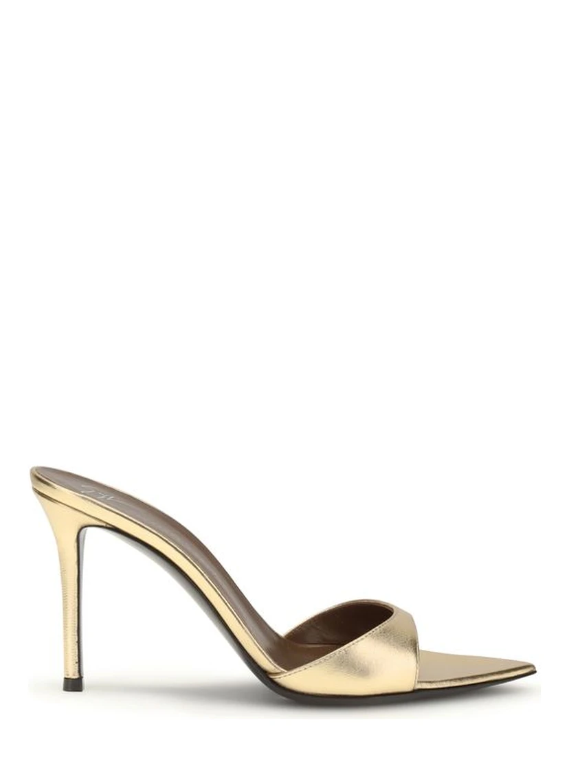 Gold Leather Stiletto Heel Sandals