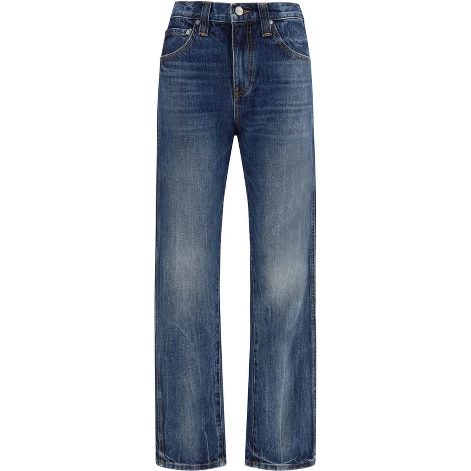 Blue Cotton High-Waisted Jean