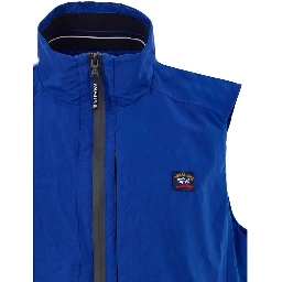 Blue Polyester Sleveless Jacket