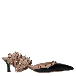 Black Leather Strap-On Sandals