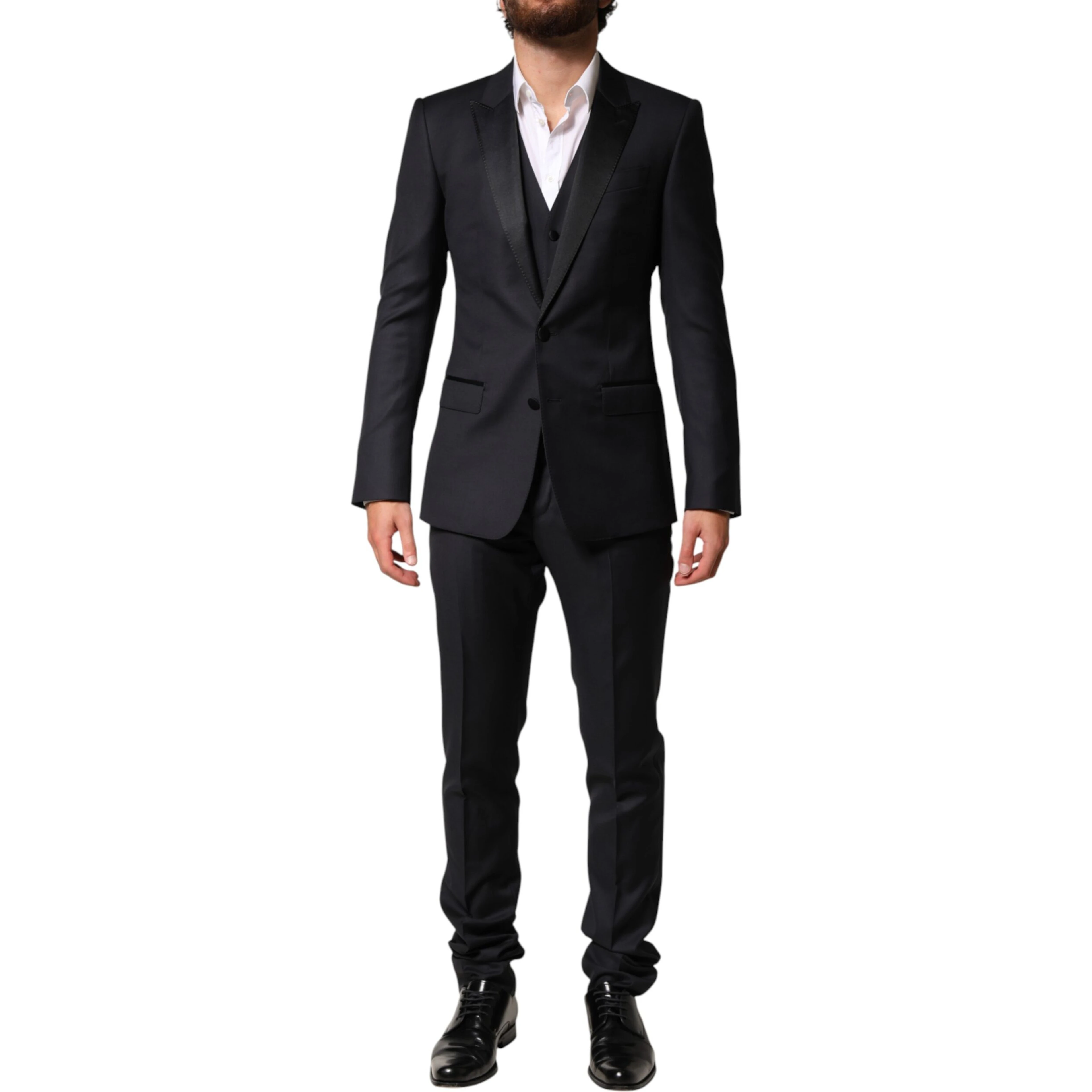 Black Wool Single Breasted 3 Piece Men Suit