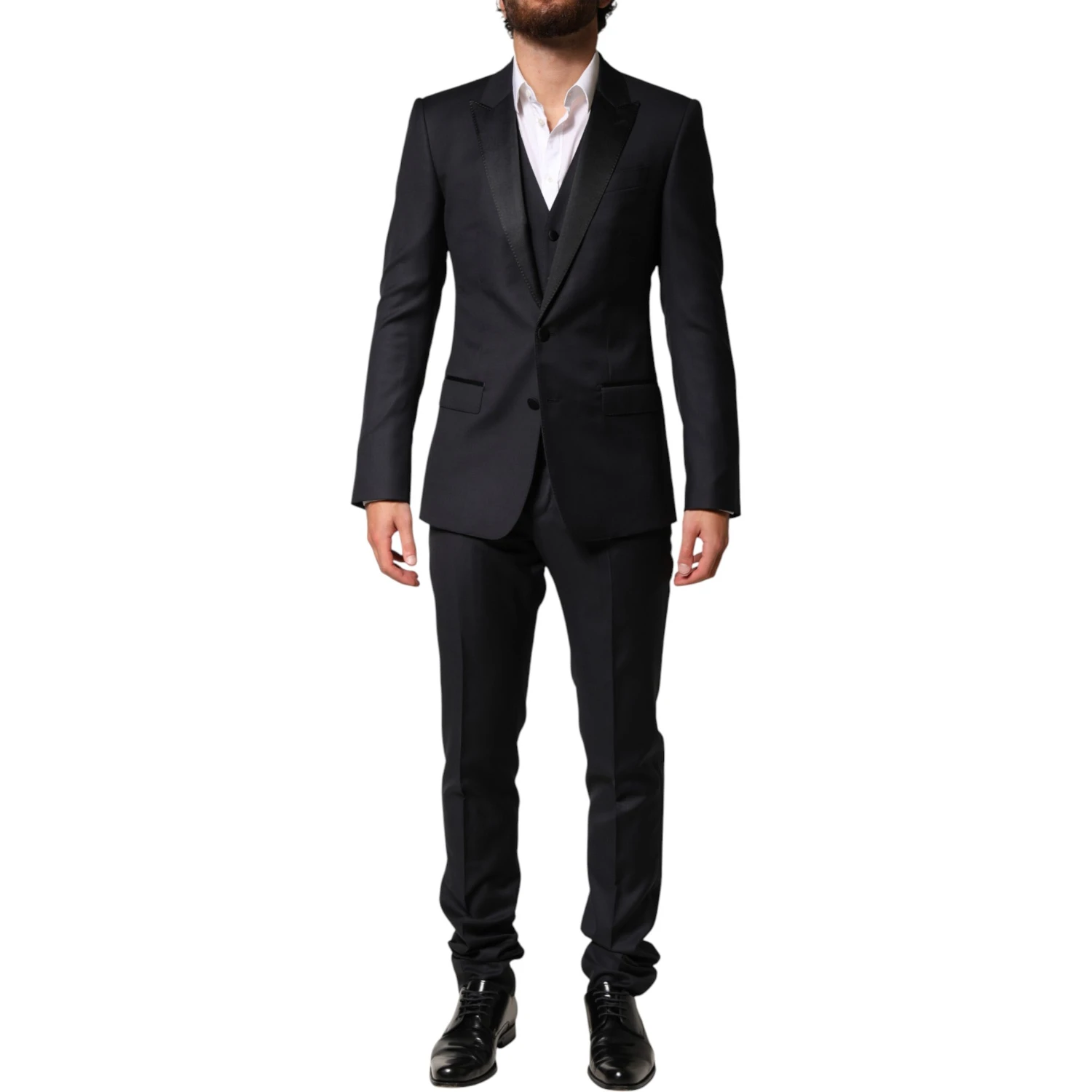 Black Wool Single Breasted 3 Piece Men Suit