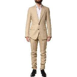 Beige Linen Single Breasted 2 Piece Suit