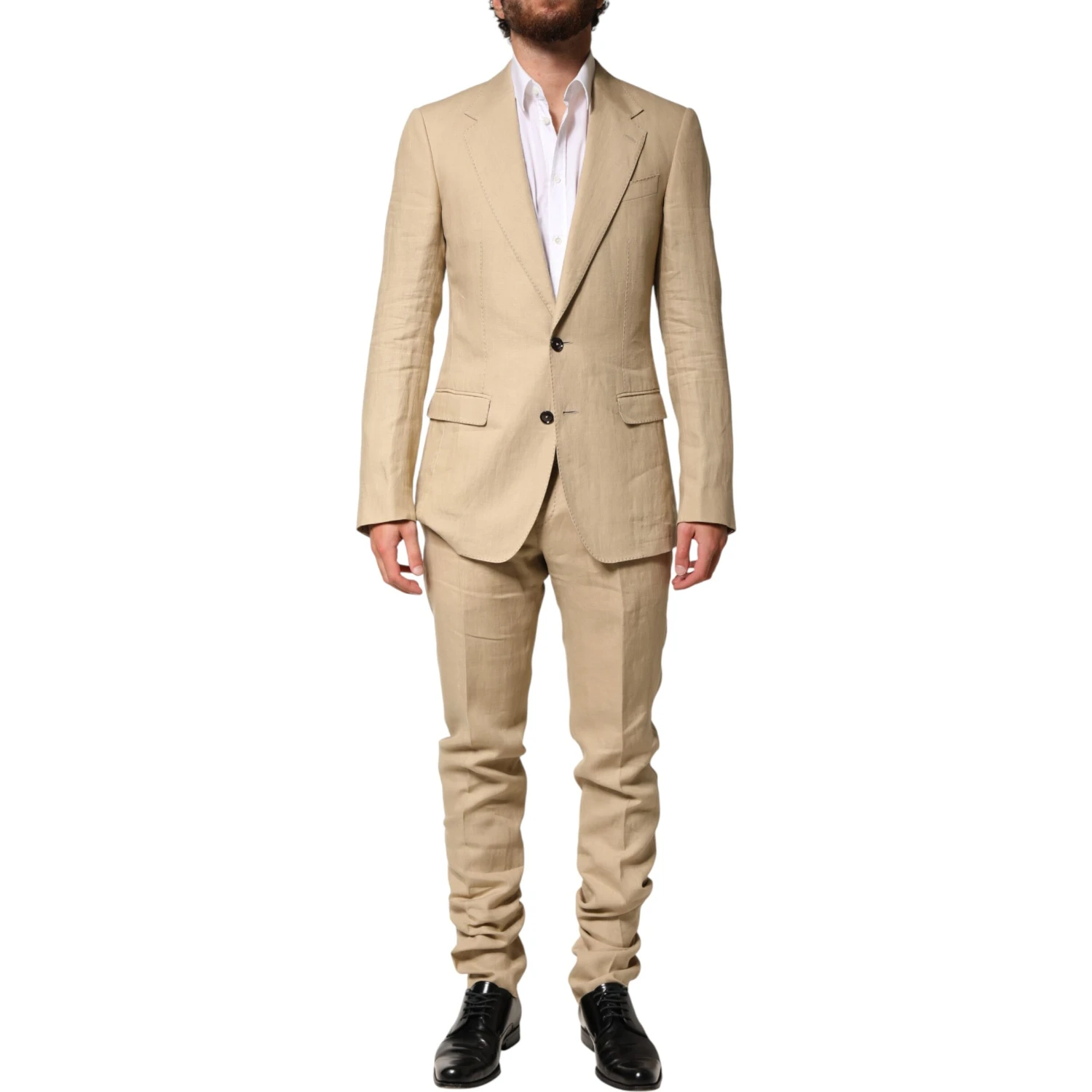 Beige Linen Single Breasted 2 Piece Suit