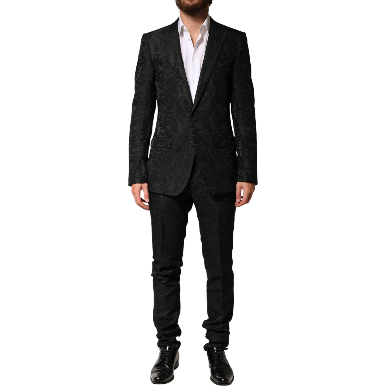Black Brocade Single Breasted 2 Piece Suit