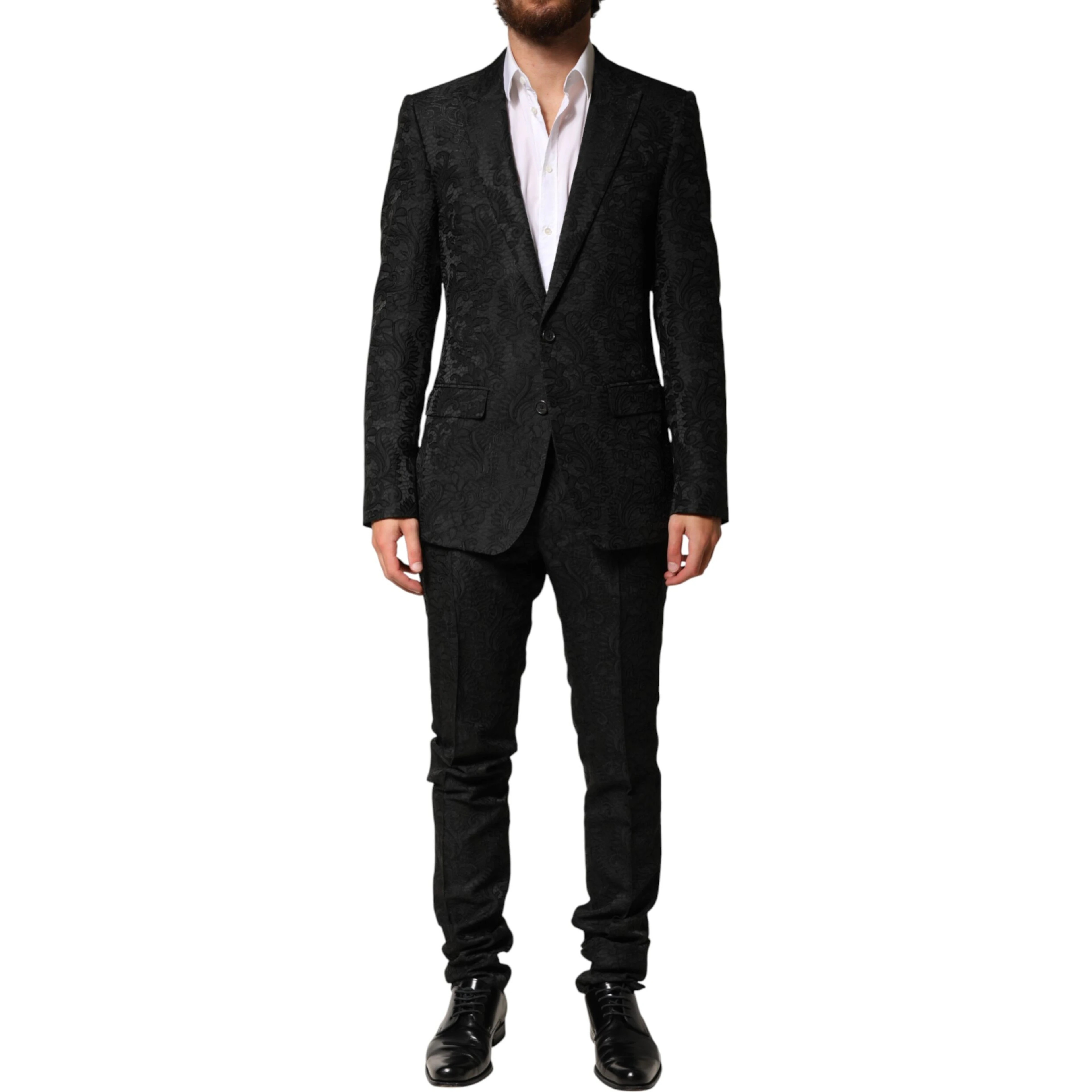 Black Brocade Single Breasted 2 Piece Suit