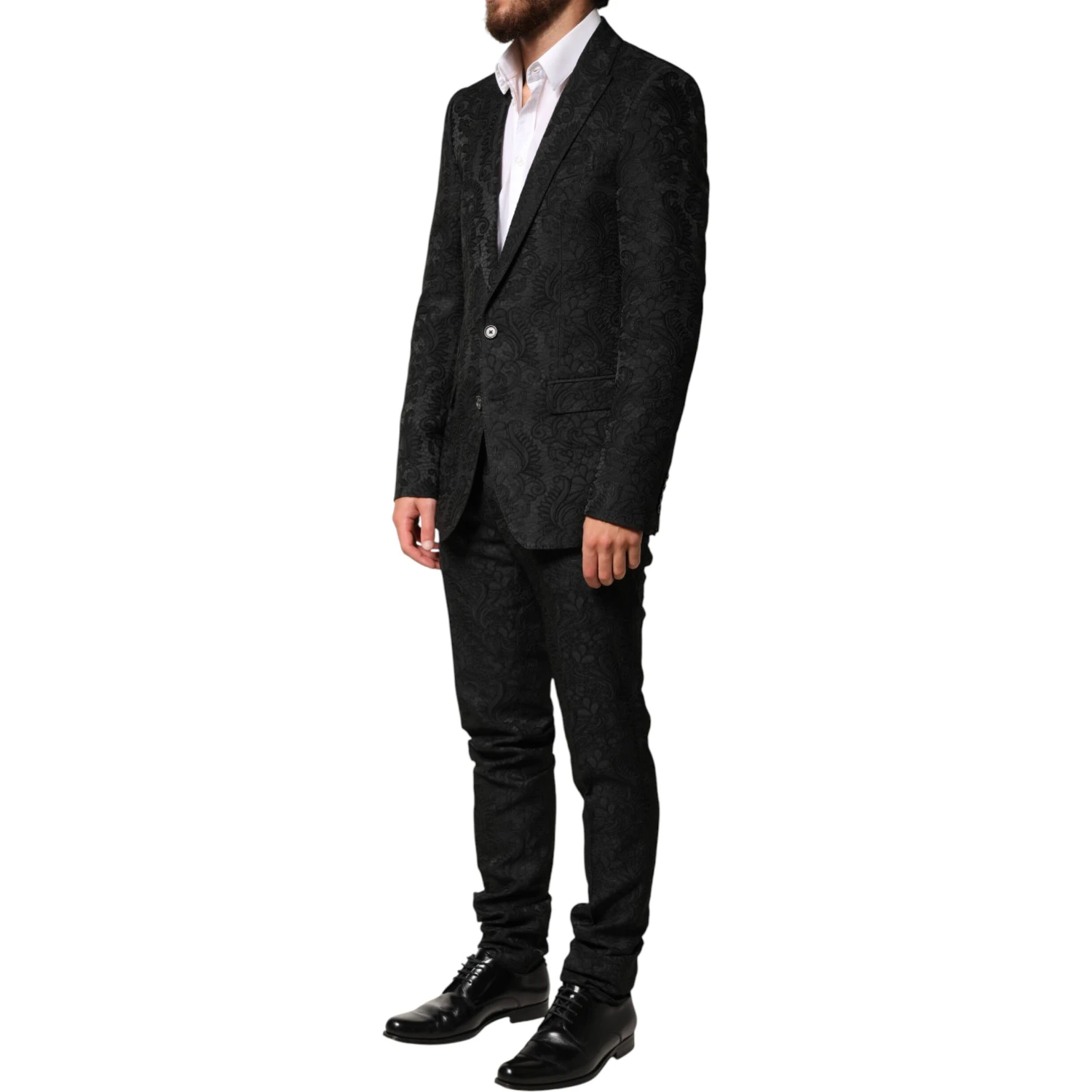 Black Brocade Single Breasted 2 Piece Suit
