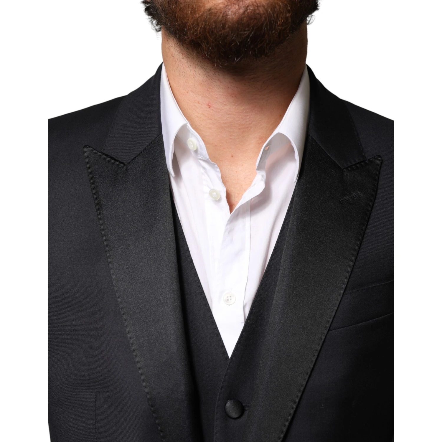 Black Wool Single Breasted 3 Piece Men Suit