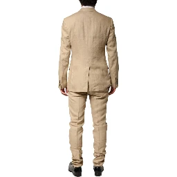 Beige Linen Single Breasted 2 Piece Suit