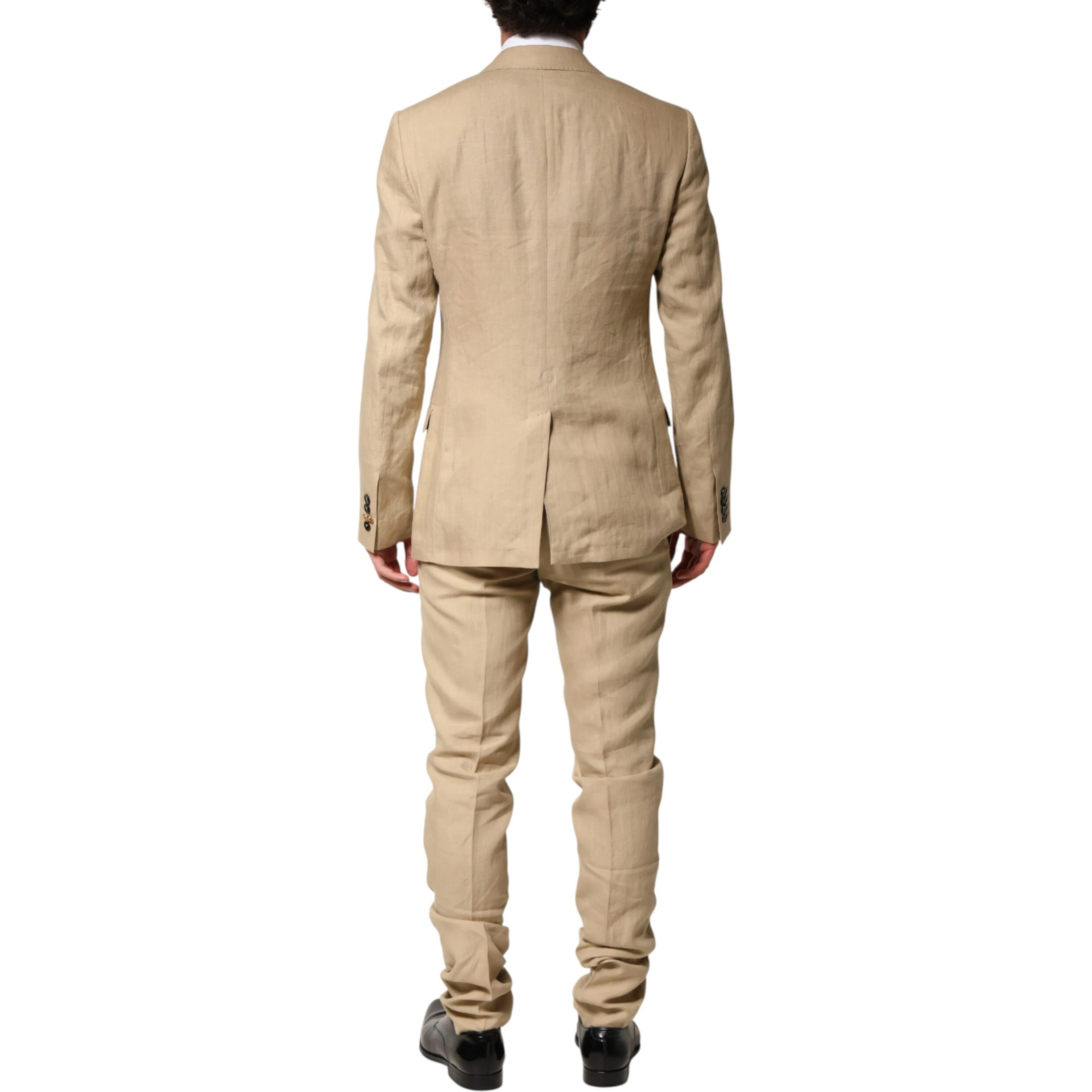 Beige Linen Single Breasted 2 Piece Suit