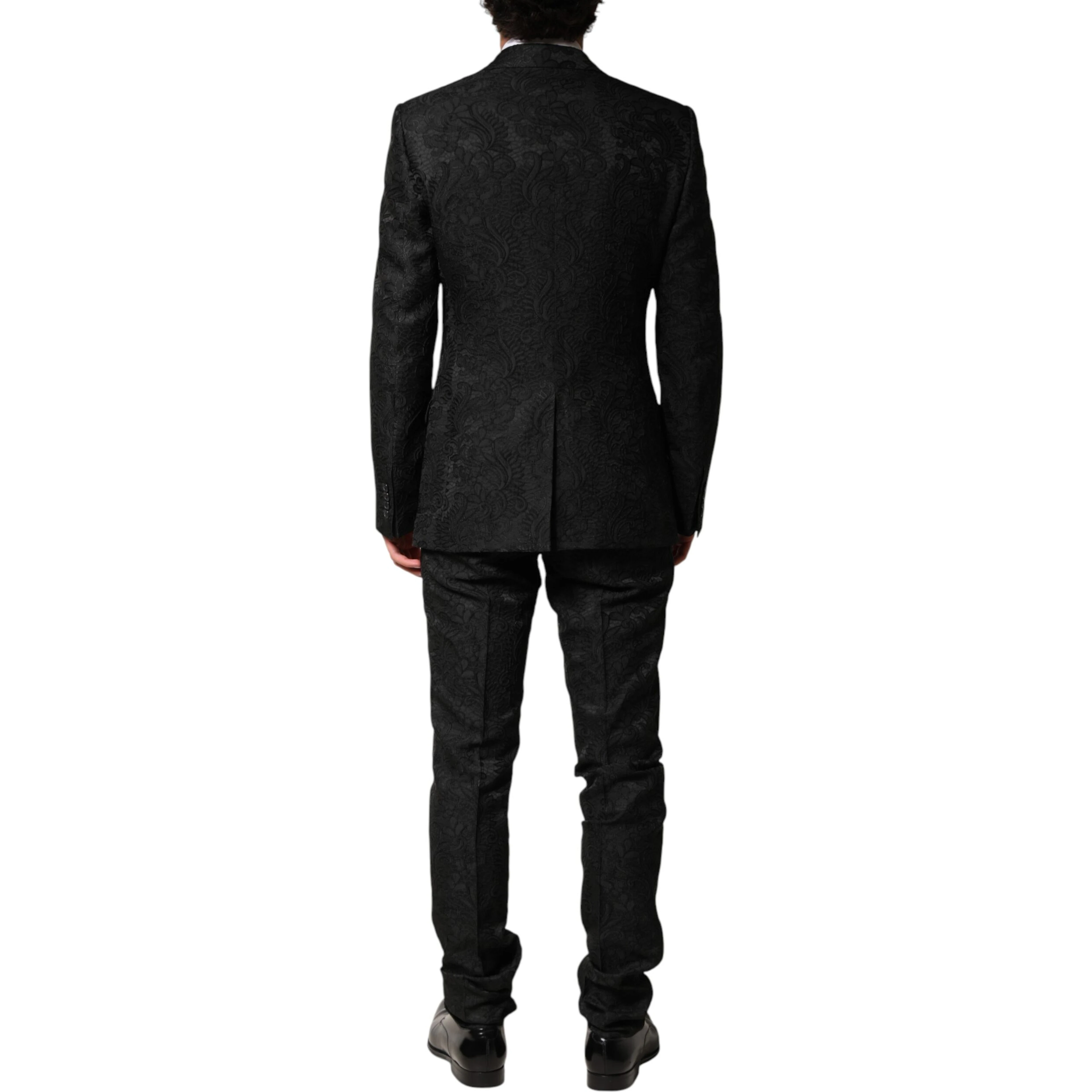 Black Brocade Single Breasted 2 Piece Suit