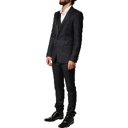 Black Wool Single Breasted 3 Piece Men Suit