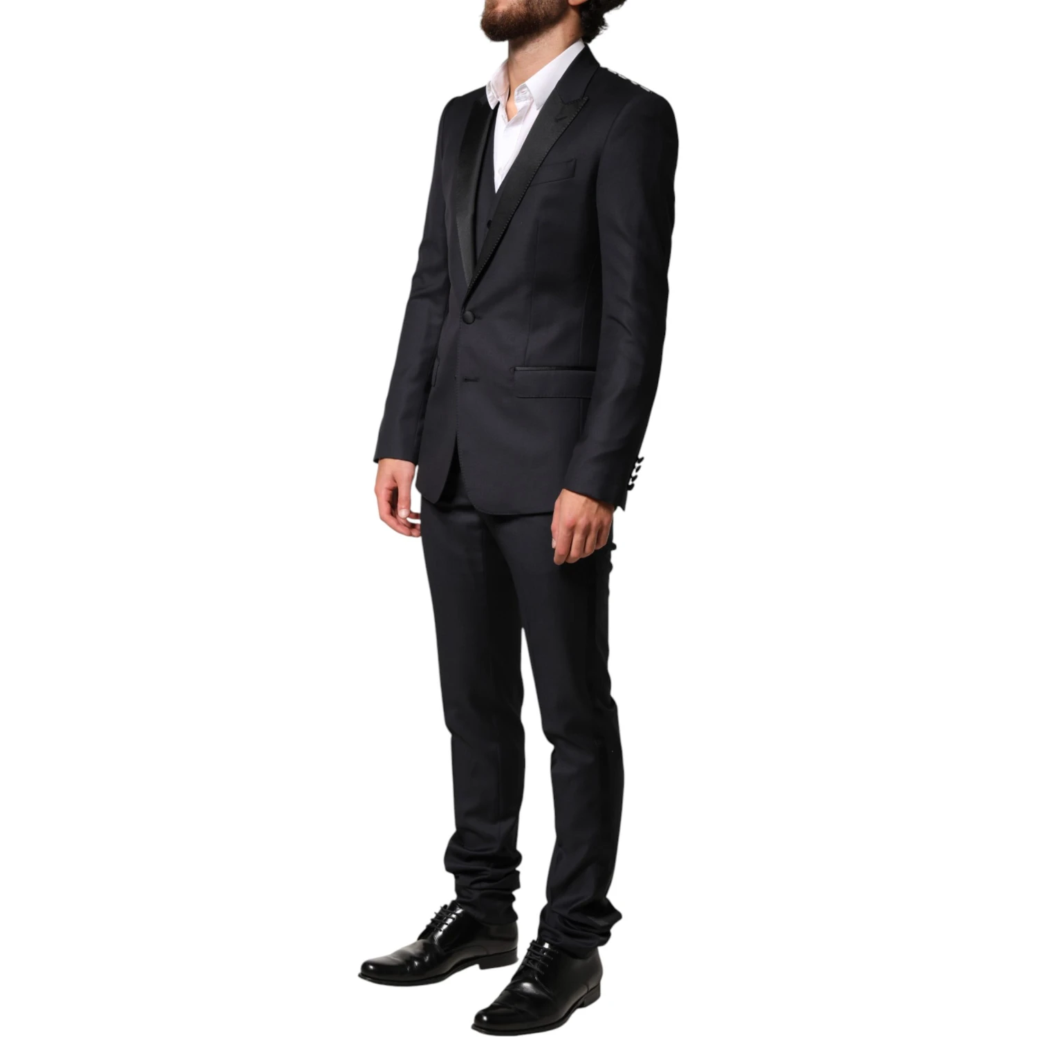 Black Wool Single Breasted 3 Piece Men Suit
