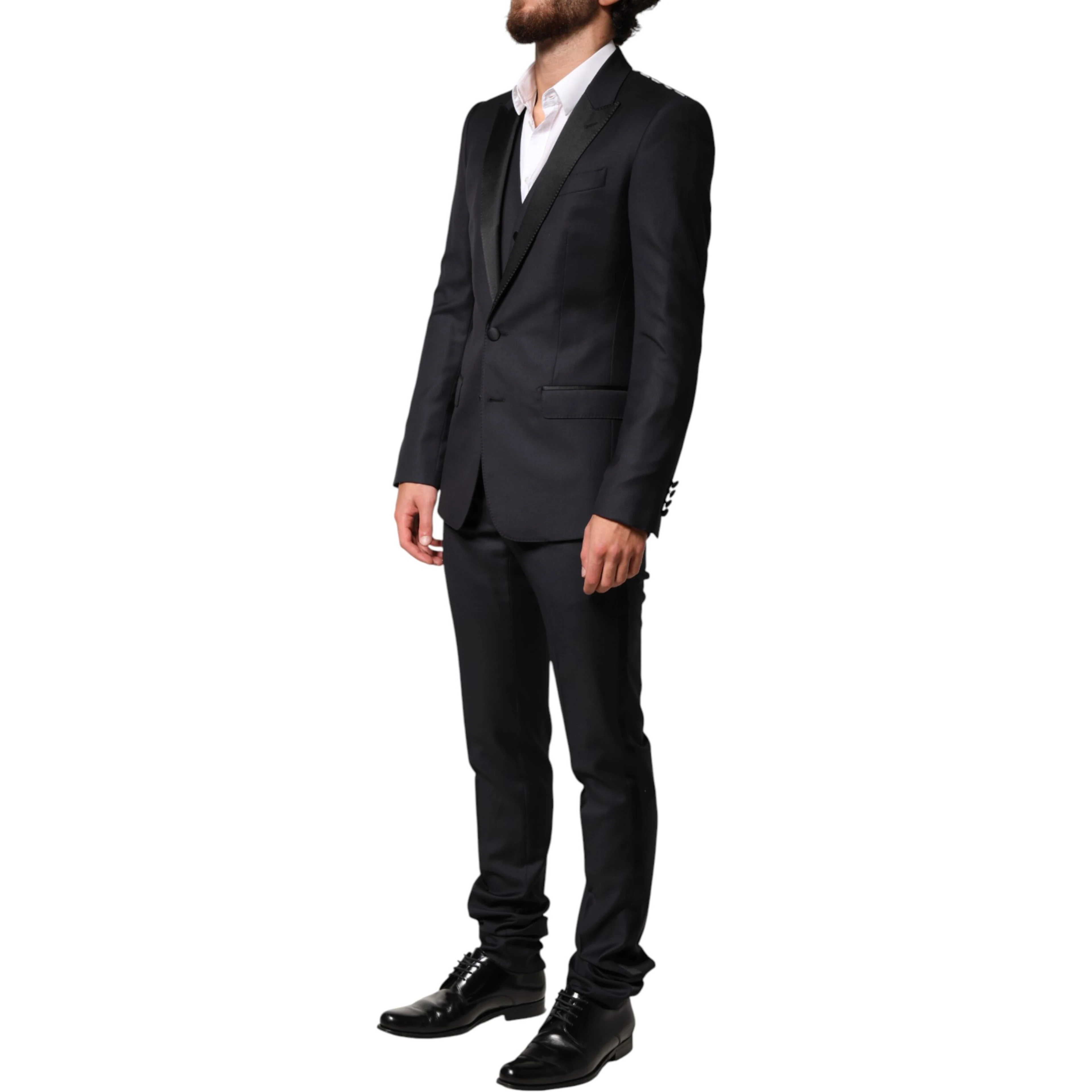 Black Wool Single Breasted 3 Piece Men Suit