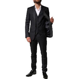 Black Wool Single Breasted 3 Piece Men Suit