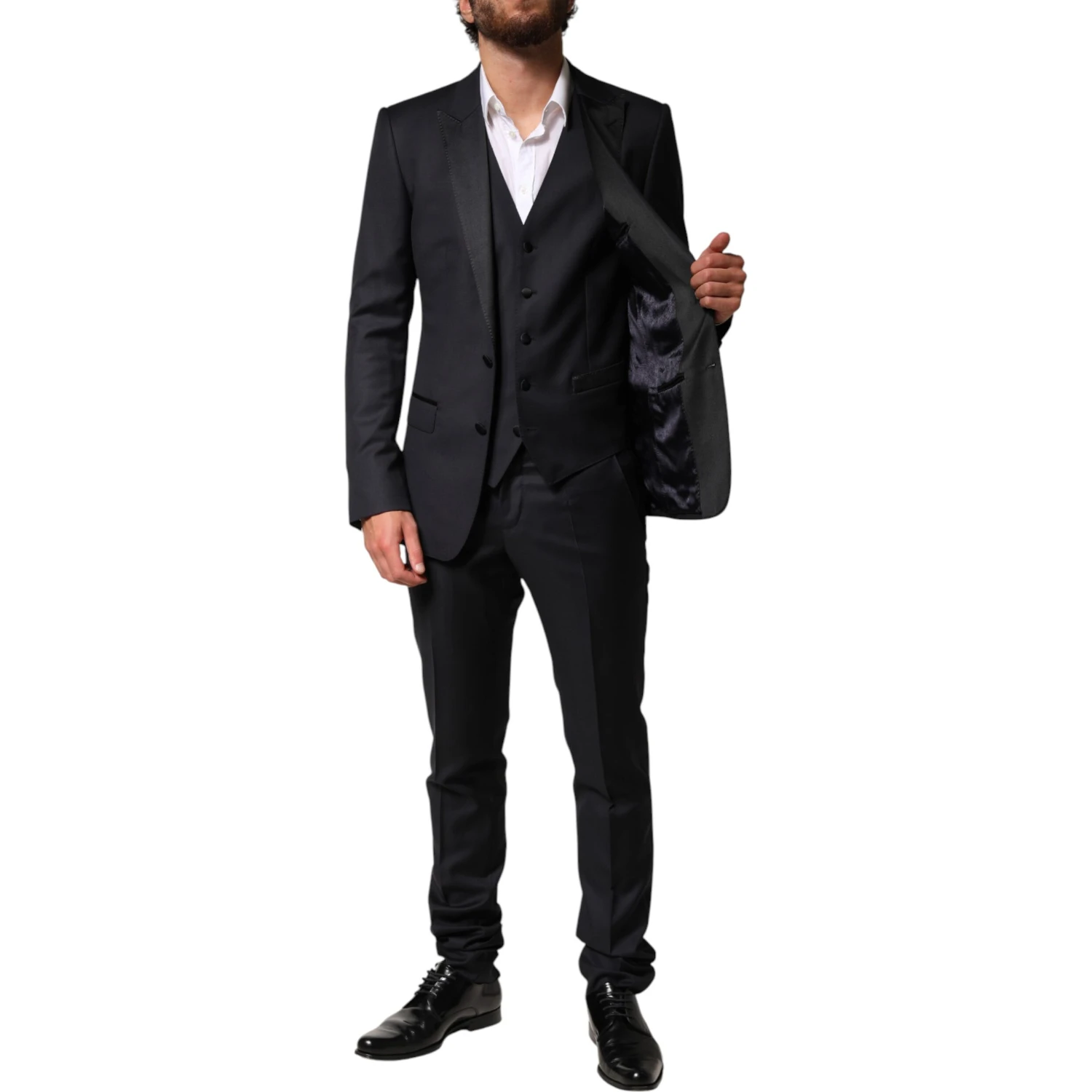 Black Wool Single Breasted 3 Piece Men Suit