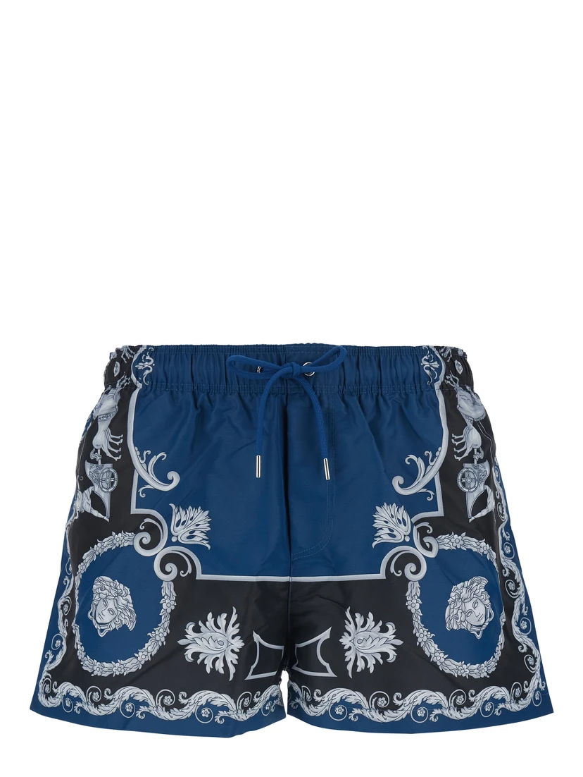 Blue Swimsuit with All-Over Geometric Print in Tech Fabric Man
