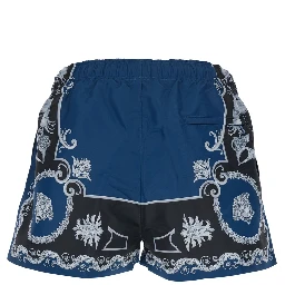 Blue Swimsuit with All-Over Geometric Print in Tech Fabric Man