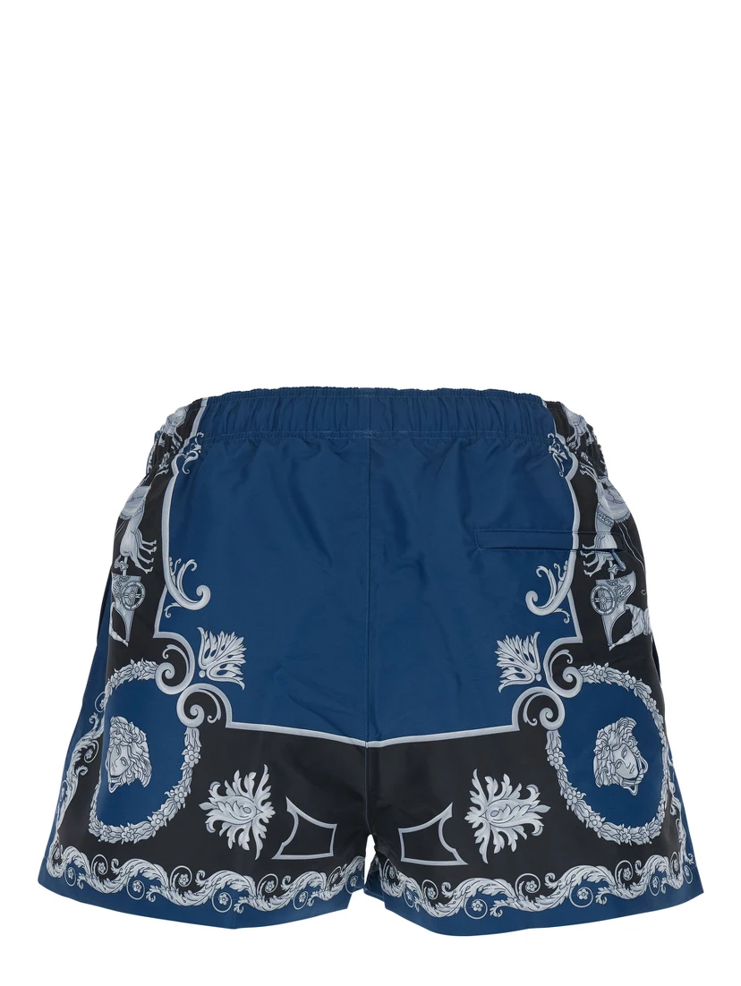 Blue Swimsuit with All-Over Geometric Print in Tech Fabric Man