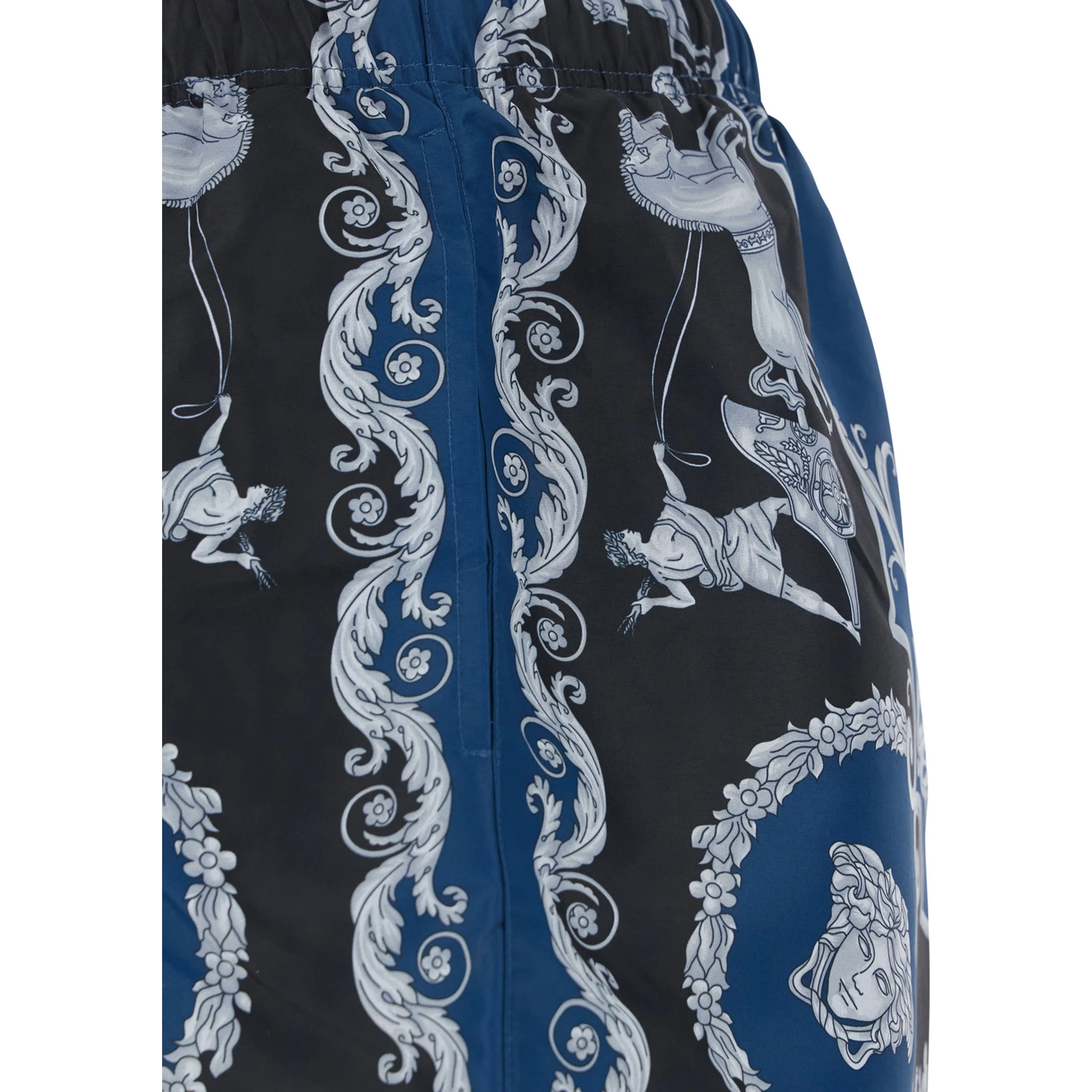 Blue Swimsuit with All-Over Geometric Print in Tech Fabric Man