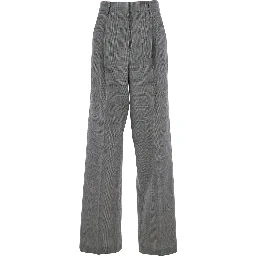 Grey Pants with All-Over Prince of Wales Print and Wide Leg in Wool Woman