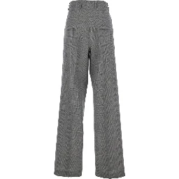 Grey Pants with All-Over Prince of Wales Print and Wide Leg in Wool Woman