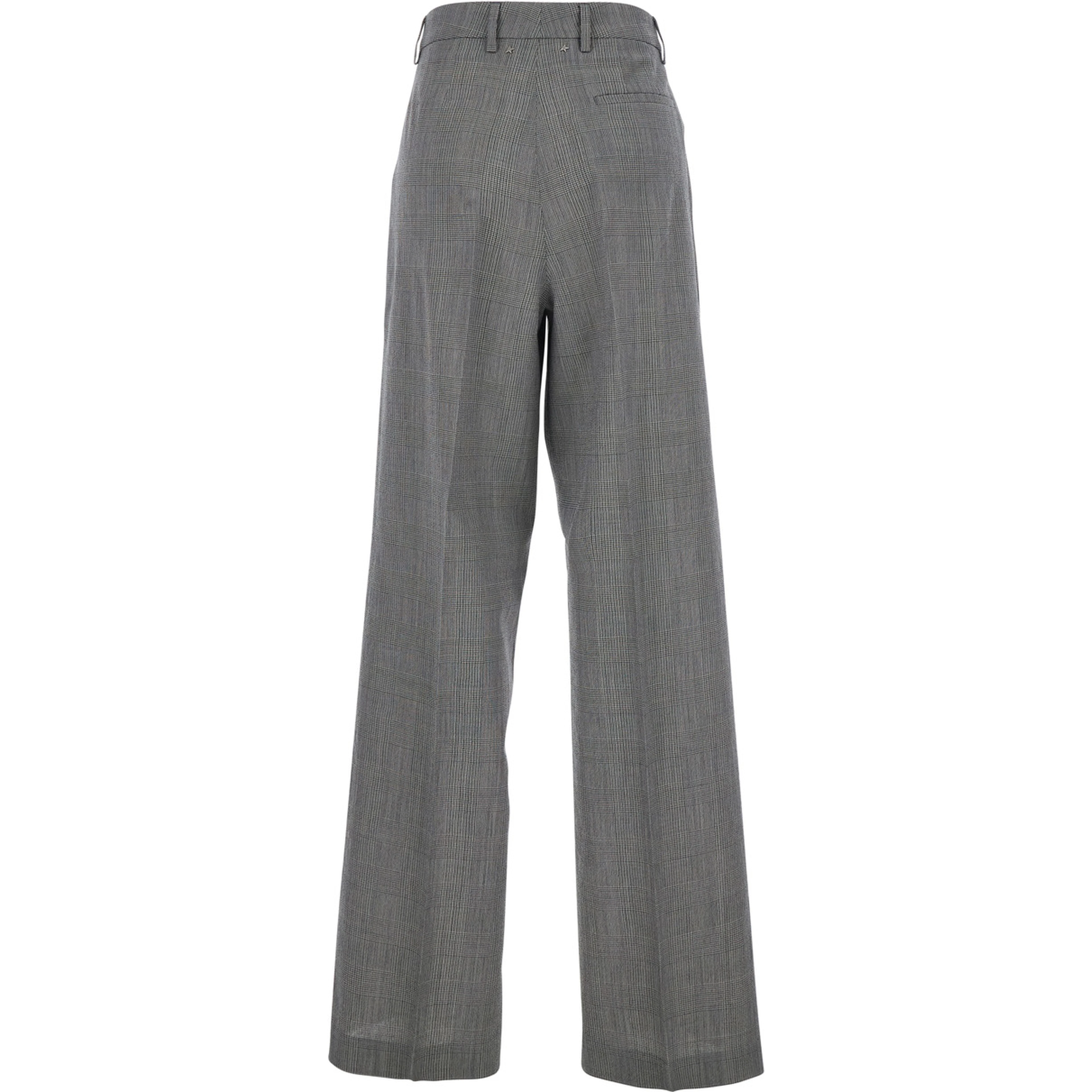 Grey Pants with All-Over Prince of Wales Print and Wide Leg in Wool Woman