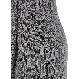 Grey Pants with All-Over Prince of Wales Print and Wide Leg in Wool Woman