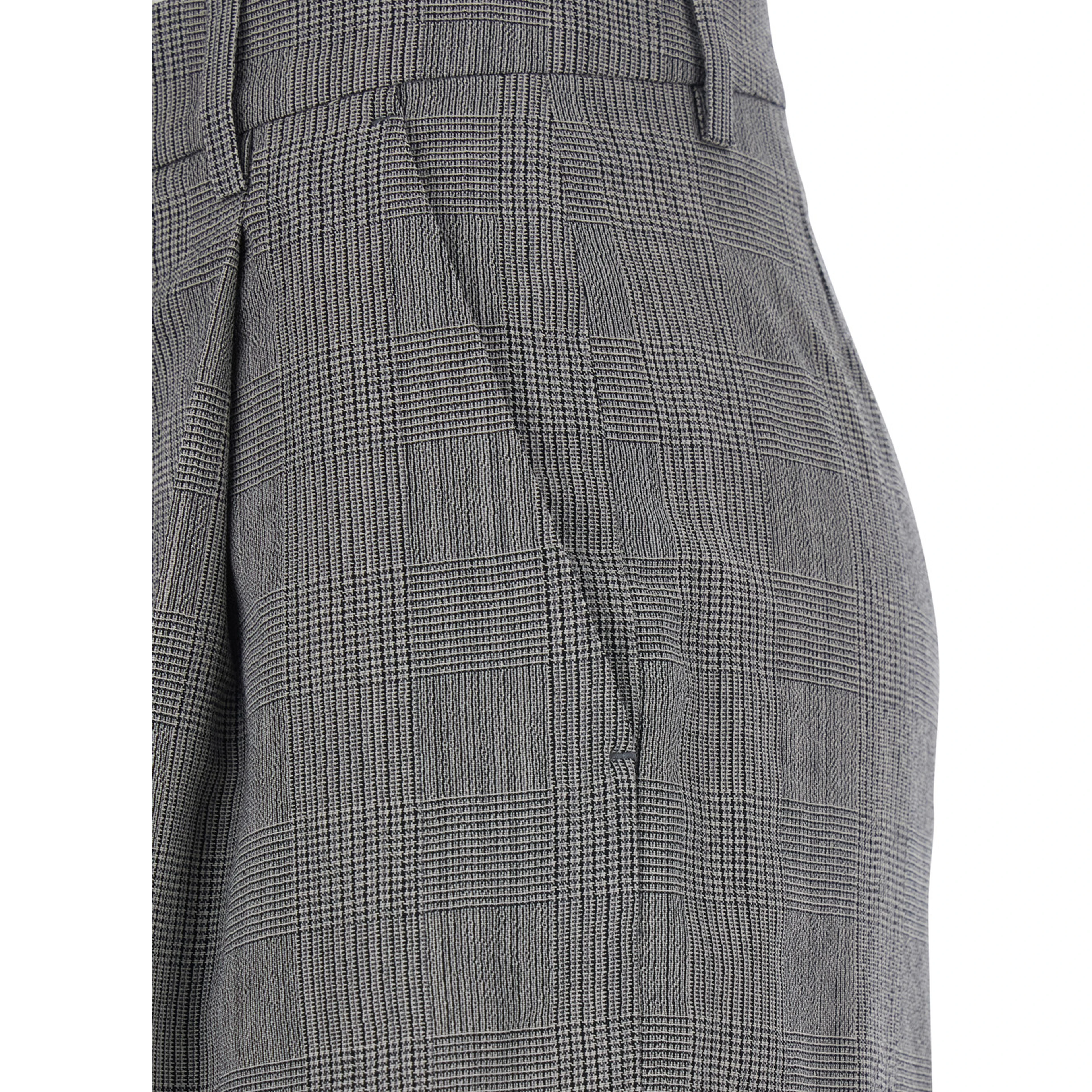 Grey Pants with All-Over Prince of Wales Print and Wide Leg in Wool Woman