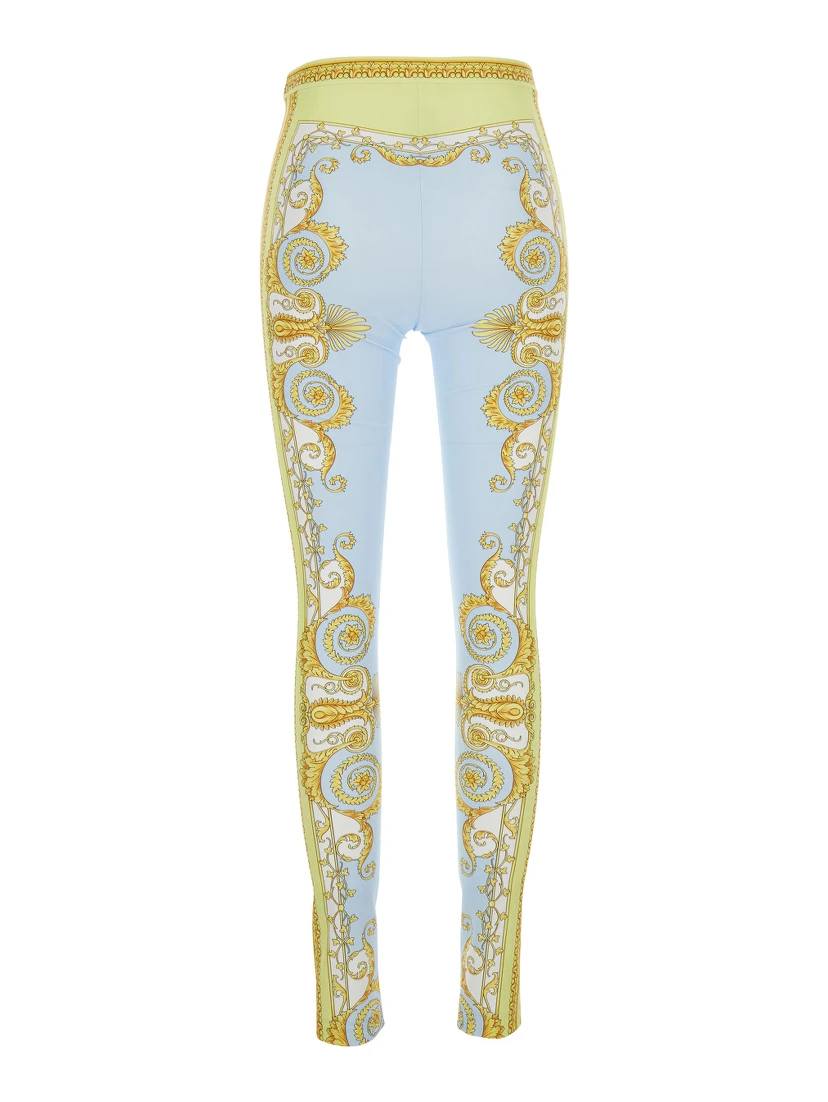 Blue Leggings with All-Over Geometric Print in Stretch Fabric Woman