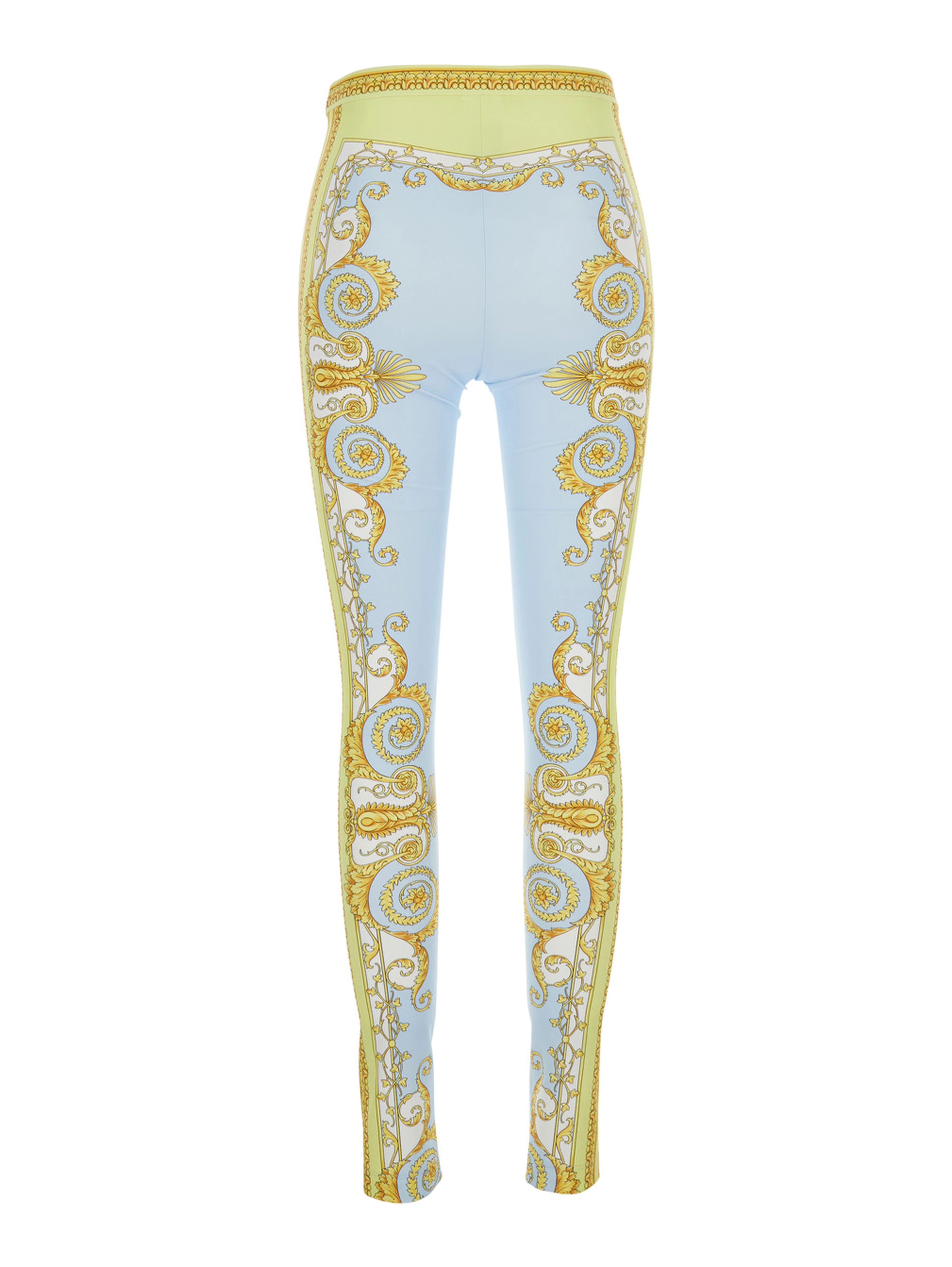 Blue Leggings with All-Over Geometric Print in Stretch Fabric Woman