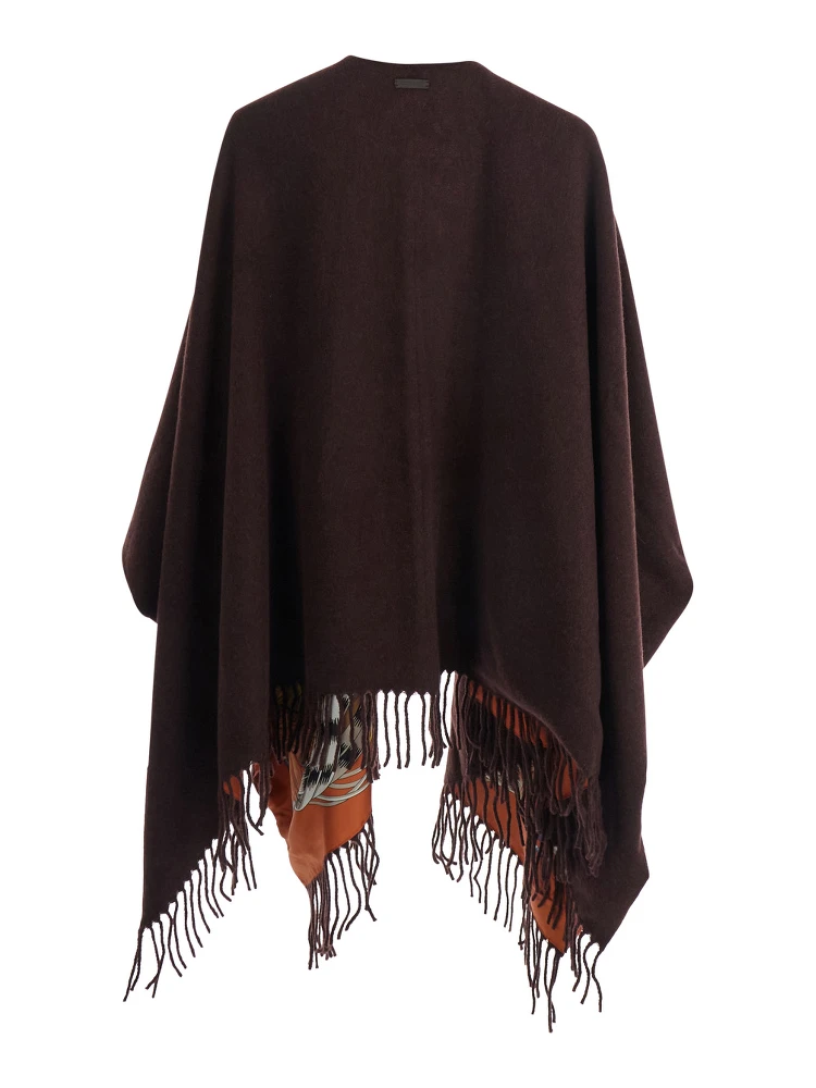 Brown Cape with Fringed Hem in Wool and Cashmere Woman alternative