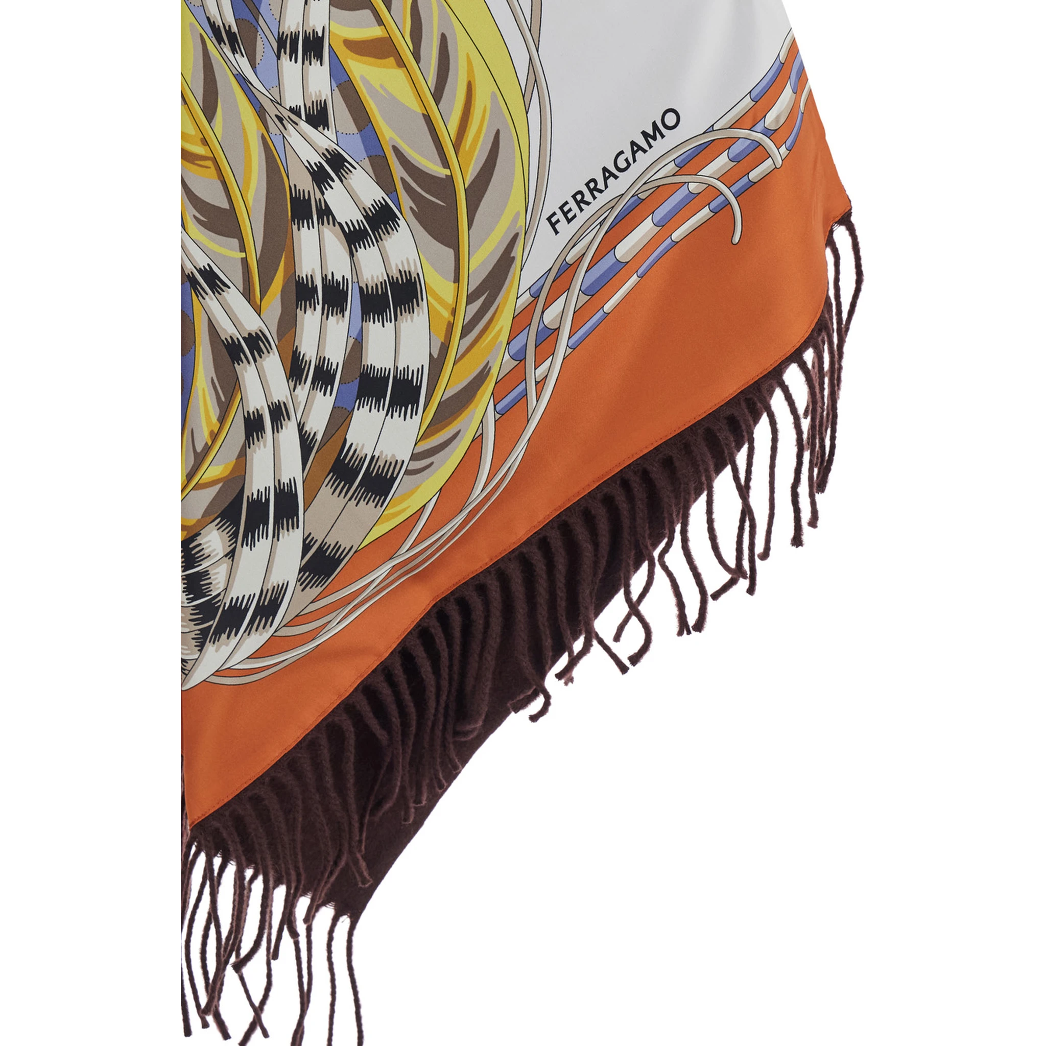 عباءة بنية اللون بحافة مزينة بشراشيب من الصوف والكشمير للنساء