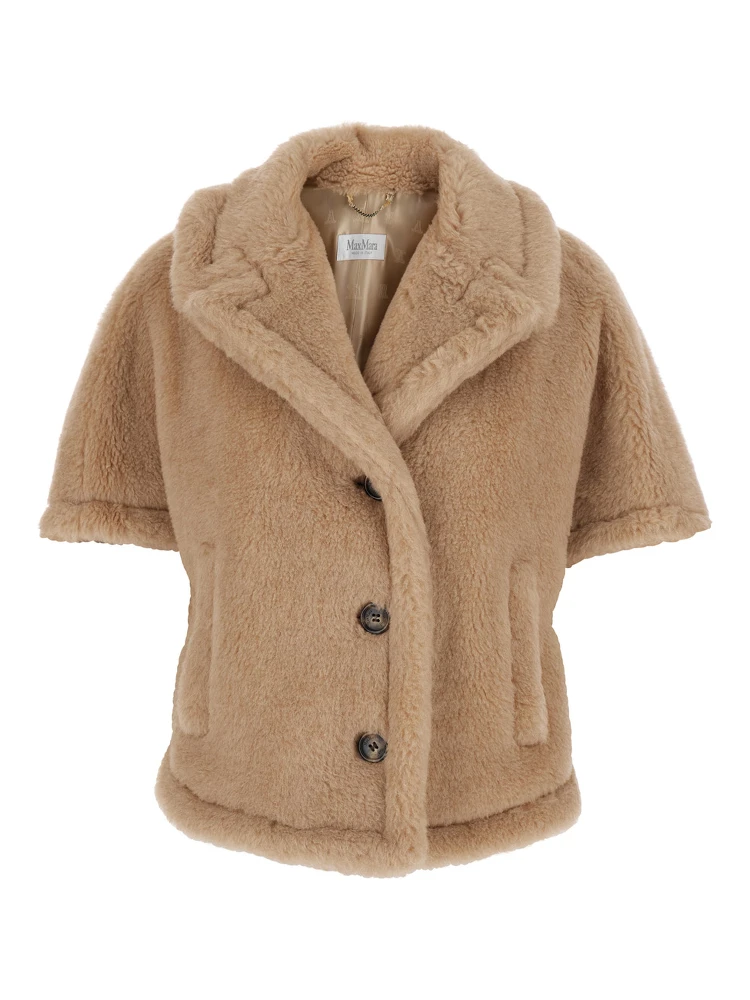 Corvino Beige Cape with Classic Lapels and Short Sleeves in Fur Woman