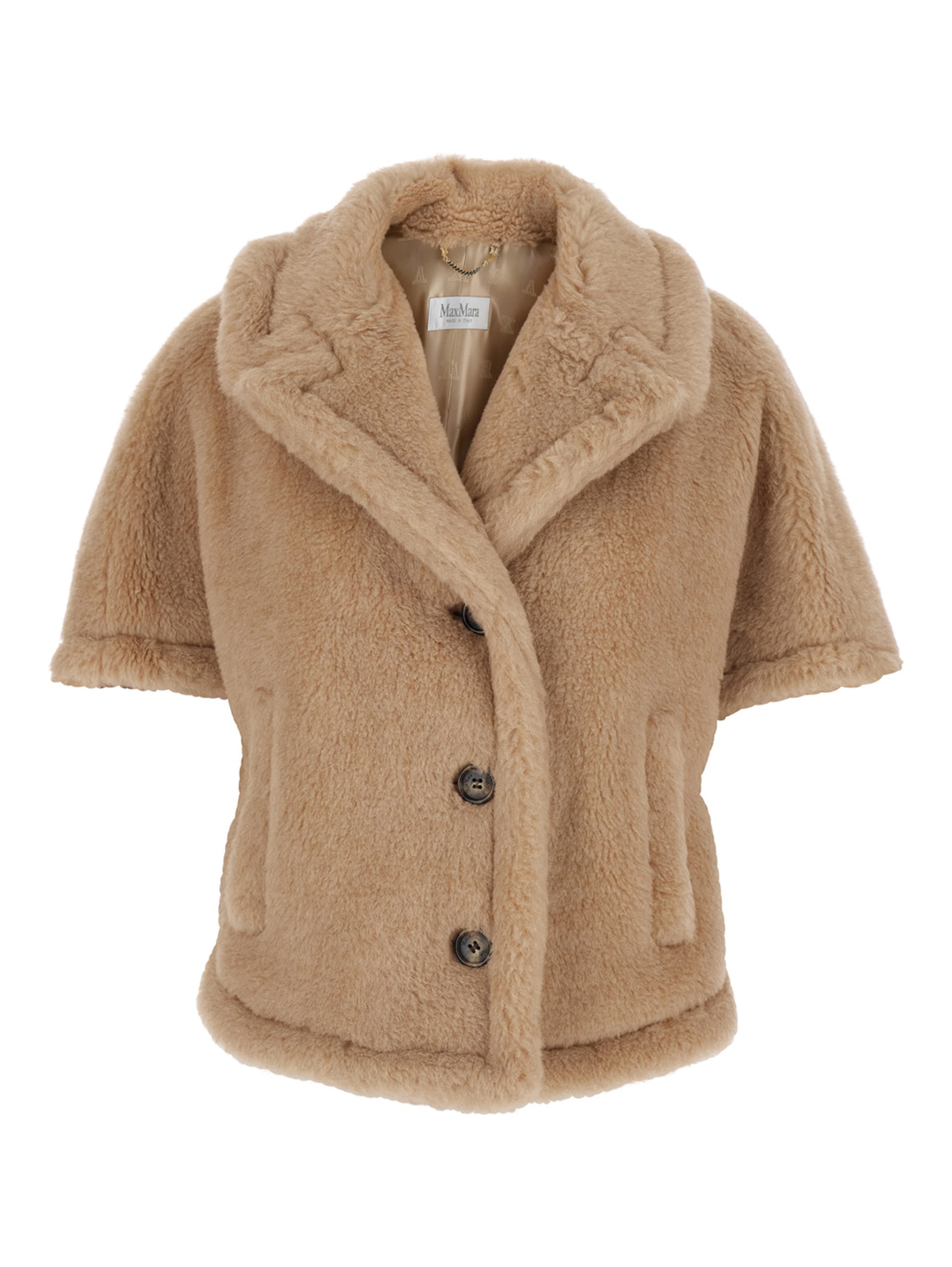 Corvino Beige Cape with Classic Lapels and Short Sleeves in Fur Woman