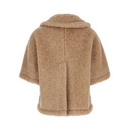 Corvino Beige Cape with Classic Lapels and Short Sleeves in Fur Woman