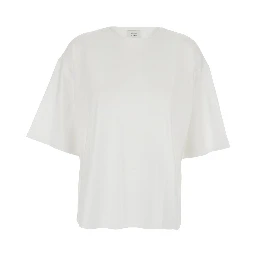 White Crew Neck T-Shirt with Dropped Shoulder and Boxy Design in Cotton Woman