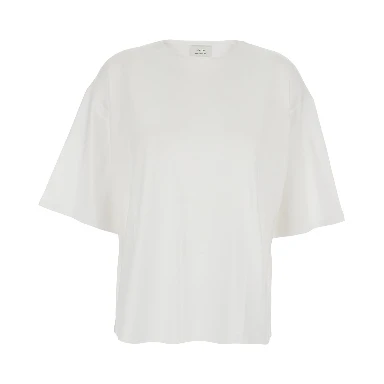 White Crew Neck T-Shirt with Dropped Shoulder and Boxy Design in Cotton Woman