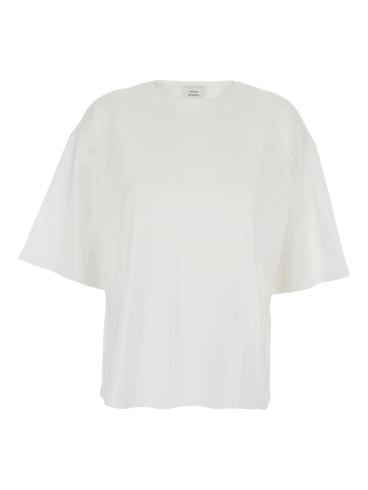 White Crew Neck T-Shirt with Dropped Shoulder and Boxy Design in Cotton Woman