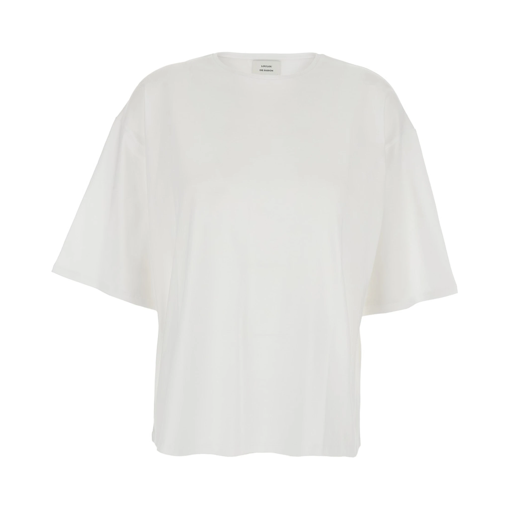 White Crew Neck T-Shirt with Dropped Shoulder and Boxy Design in Cotton Woman