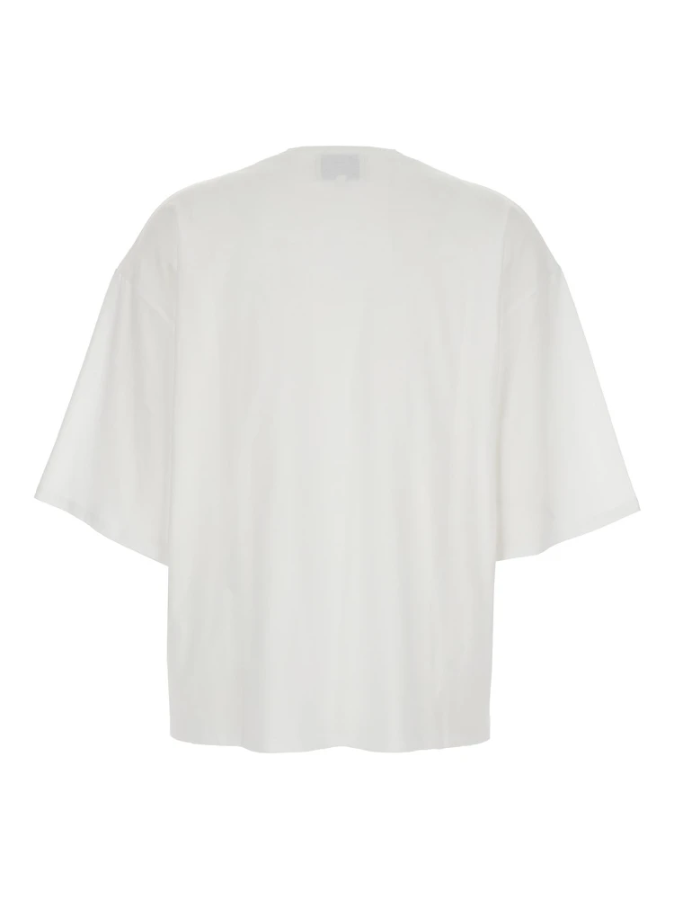 White Crew Neck T-Shirt with Dropped Shoulder and Boxy Design in Cotton Woman alternative