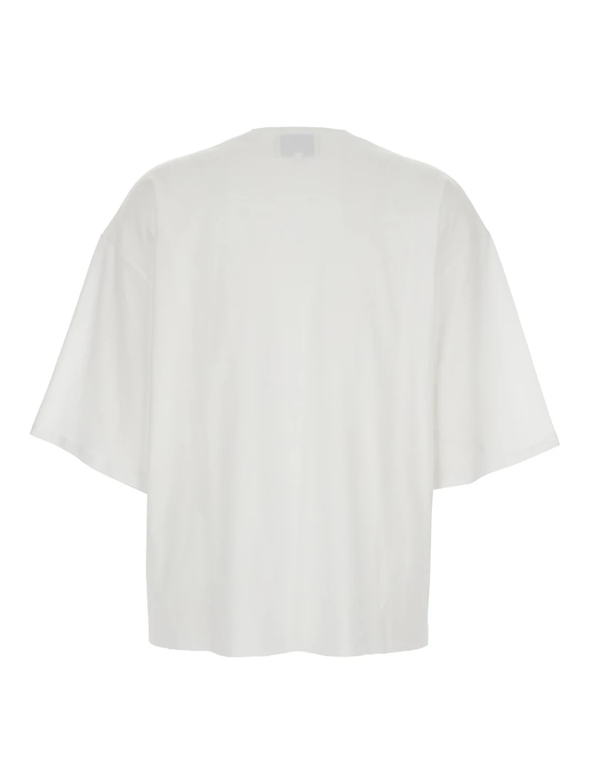 White Crew Neck T-Shirt with Dropped Shoulder and Boxy Design in Cotton Woman