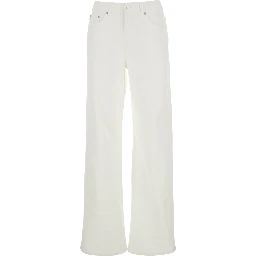 White Jeans with Belt Loops and Logo Patch on the Rear in Denim Woman