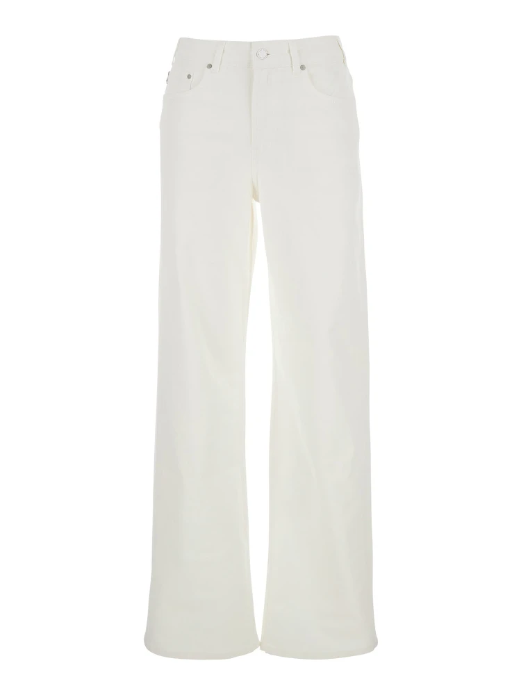White Jeans with Belt Loops and Logo Patch on the Rear in Denim Woman